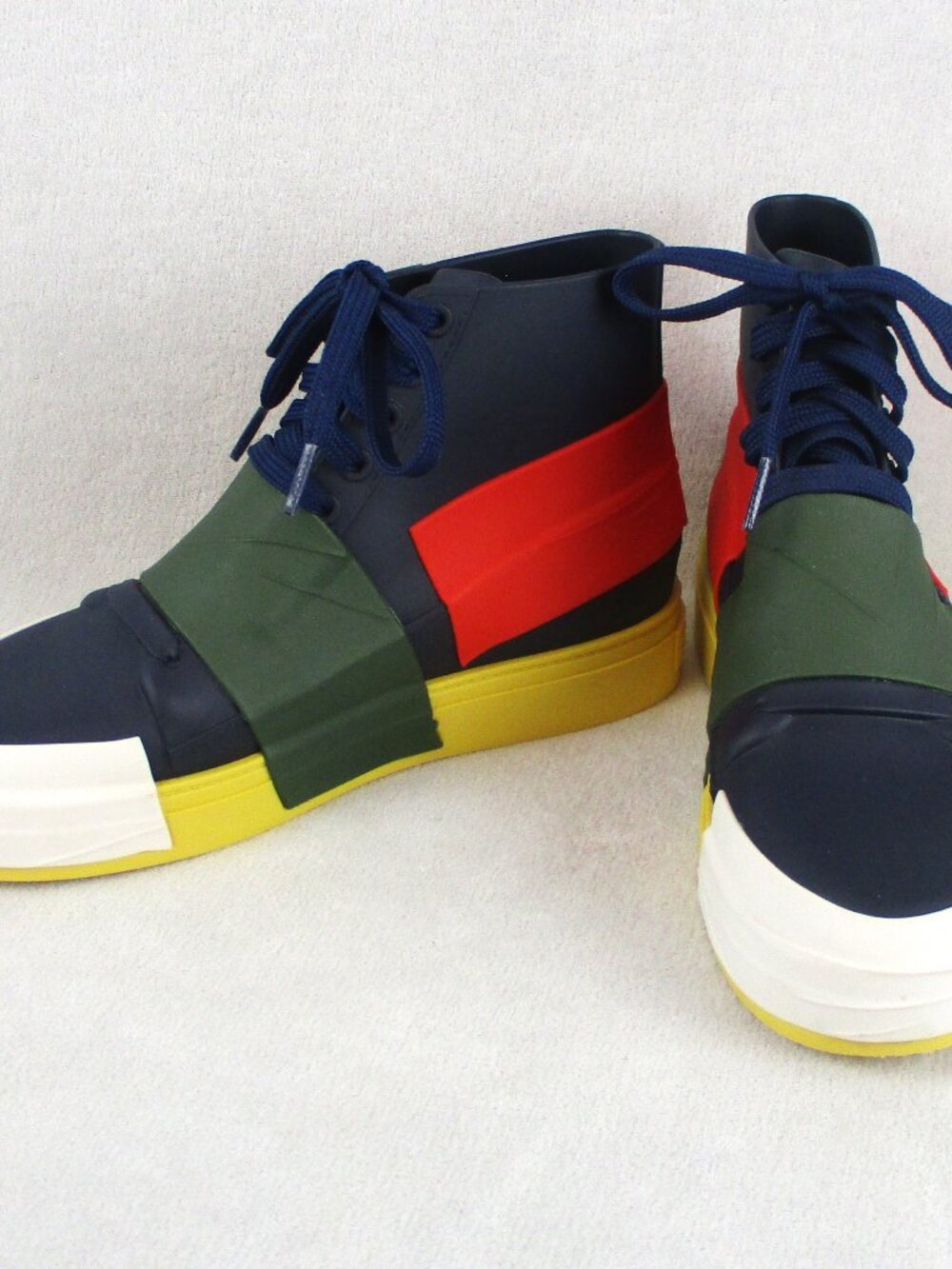 Melissa Crew Vinyl Hightop Runners Blue Red Yellow and Green Size 6